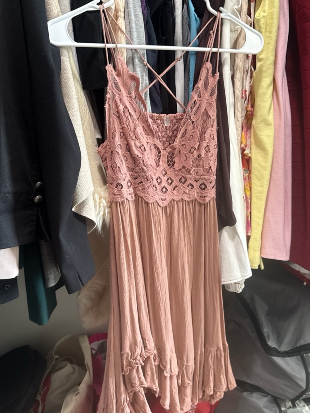 Lace Bodice Spaghetti Strap Dress in Dusty Rose